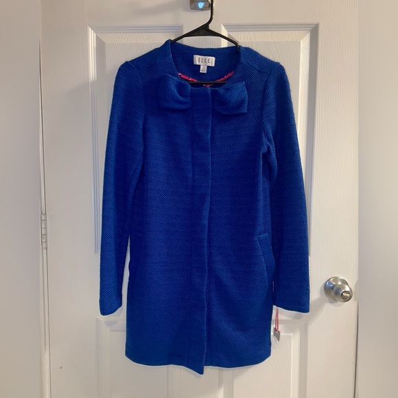 Vintage Elle Blue Knit Bow Snap Button Down Sweater Jacket XS - Picture 1 of 10